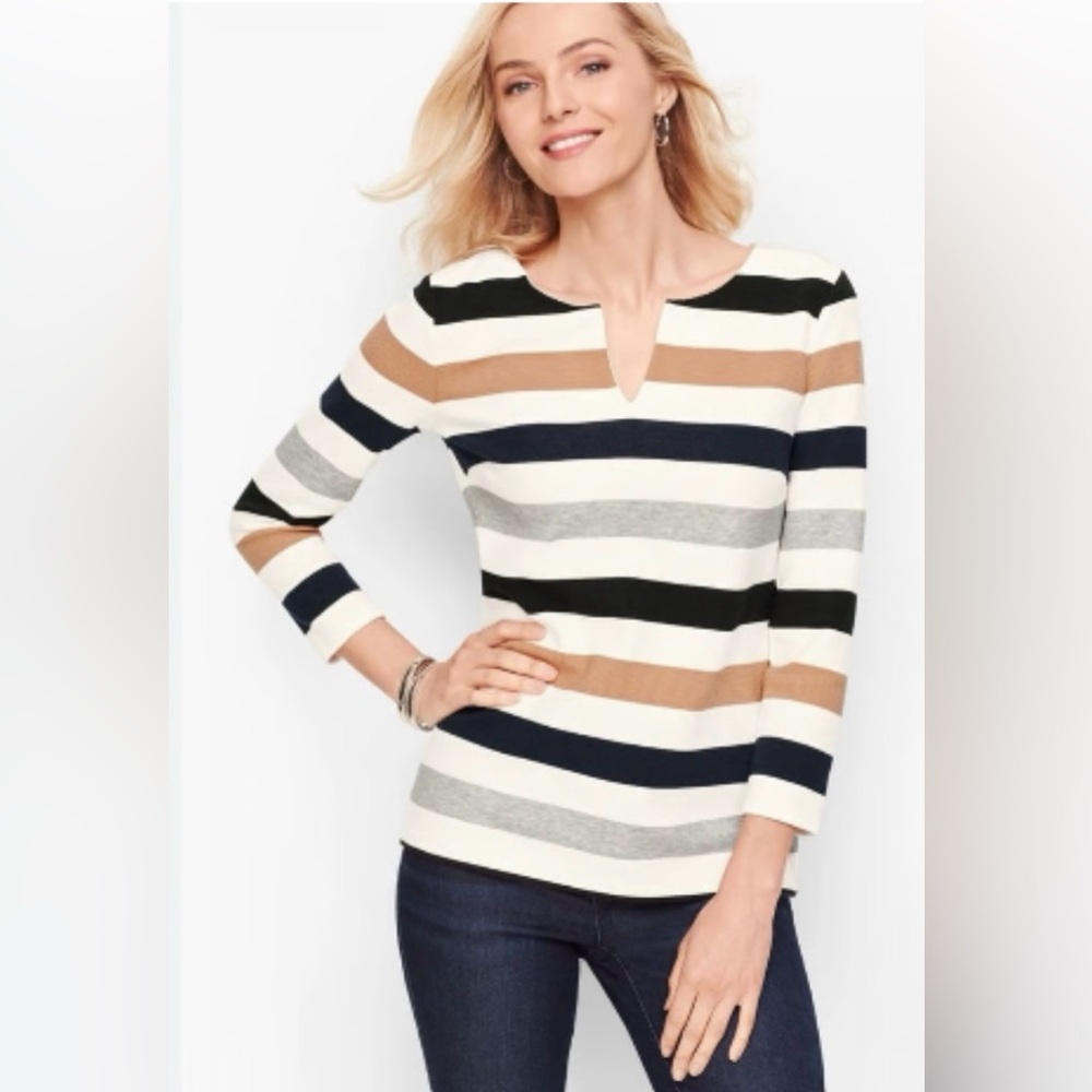 Talbots TEXTURED ZIP-BACK TOP - STRIPE Size
M EUC